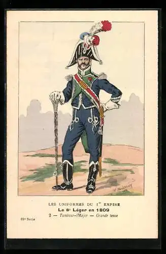 AK Les Uniformes du Ier Empire, Le 8e Leger en 1809, Tambour-Major