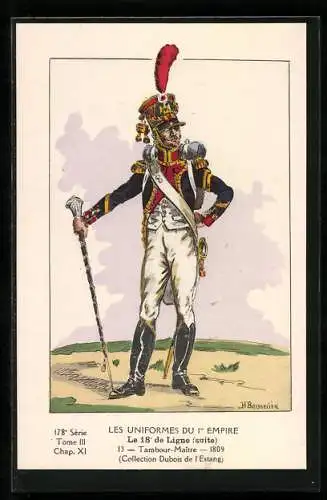 AK Les Uniformes du Ier Empire, Le 18e de Ligne, Tambour-Maitre