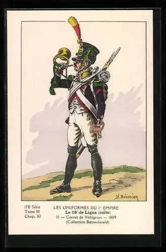 AK Les Uniformes du Ier Empire, Le 18e de Ligne, Cornet de Voltigeurs