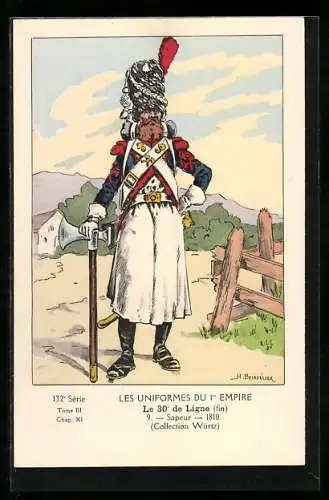 AK Les Uniformes du Ier Empire, Le 30e de Ligne, Sapeur