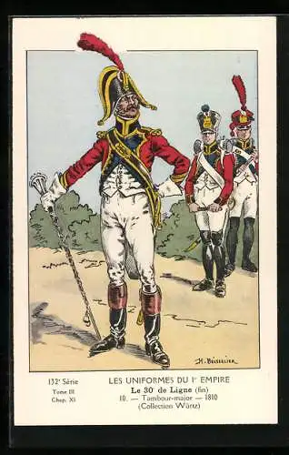 AK Les Uniformes du Ier Empire, Le 30e de Ligne, Tambour-Major