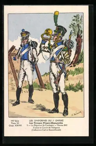 AK Les Uniformes du Ier Empire, Les Troupes Franco-Espagnoles, Regiment de Catalogne, Fusilier et Cornet de Voltigeurs
