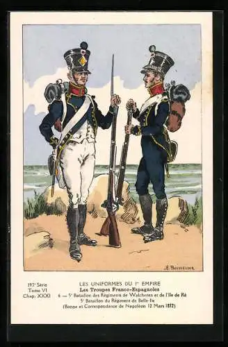 AK Les Uniformes du Ier Empire, Les Troupes Franco-Espagnoles, Regiment de Walcheren et de l`Ile de Re