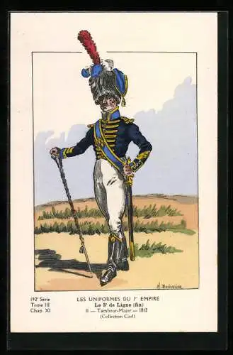 AK Les Uniformes du Ier Empire, Le 3e de Ligne, Tambour-Major