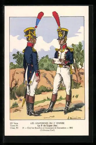 AK Les Uniformes du Ier Empire, Le 3e de Ligne, Chef de Bataillon et Lieutenant de Grenadiers