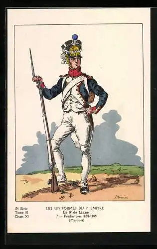 AK Les Uniformes du Ier Empire, Le 3e de Ligne, Fudilier vers 1808-1809