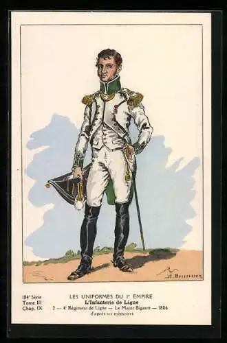 AK Les Uniformes du Ier Empire, L`Infanterie de Ligne, 4e Regiment de Ligne, Le Major Bigarré