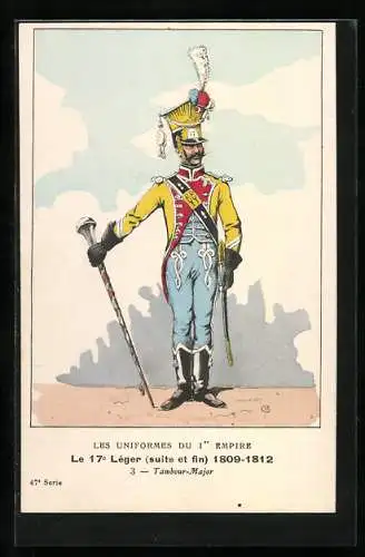 AK Les Uniformes du Ier Empire, Le 17e Leger, Tambour-Major