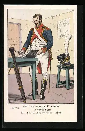 AK Les Uniformes du Ier Empire, Le 63e de Ligne, Musicien