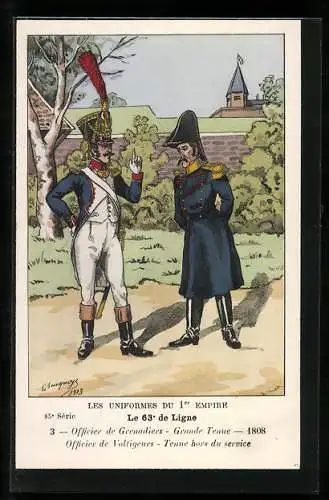 AK Les Uniformes du Ier Empire, Le 63e de Ligne, Officier de Grenadiers et de Voltigeurs