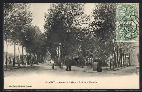 AK Gannat /Allier, Avenue de la Gare et Café de la Rotonde