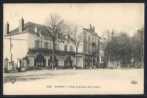 AK Gannat, Place et Avenue de la Gare, Hotel du Gare