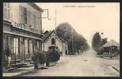 AK Lurcy-Lévy, Boulevard Gambetta, Café du Commerce