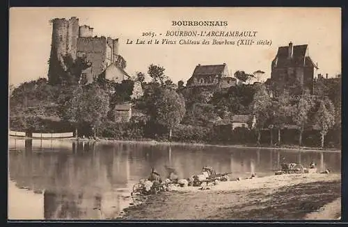 AK Bourbon L`Archambault, Le Lac et le Vieux Chateau des Bourbons mit Waschfrauen