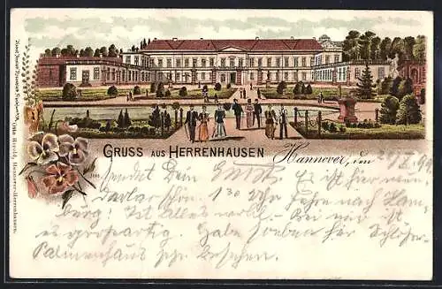 Lithographie Hannover, Schloss Herrenhausen