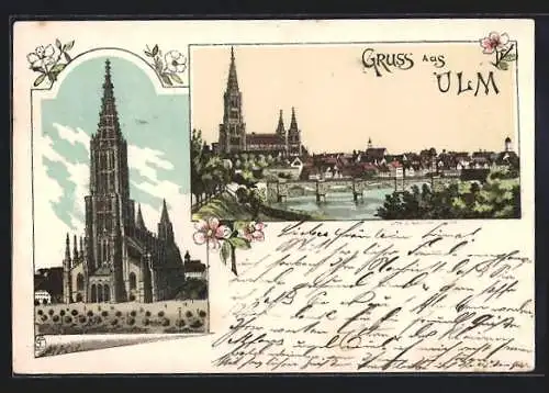 Lithographie Ulm / Donau, Ortsansicht mit Münster