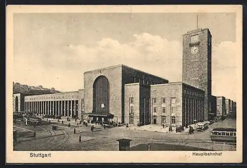 AK Stuttgart, Strassenbahn am Hauptbahnhof