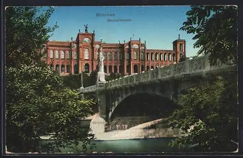 AK München, Maximilianeum mit Brücke