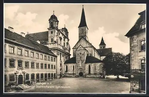 AK Ellwangen a. J., Stiftskirche, Evangelische Stadtkirche und Gymnasium