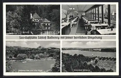 AK Essen-Baldeney, See-Gaststätte Schloss Baldeney, Strandbad, Villa Hügel