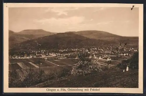 AK Gingen a. Fils, Grünenberg mit Fränkel aus der Vogelschau