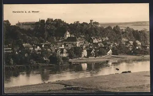 AK Herstelle a. d. Weser, Ortsansicht über den Fluss