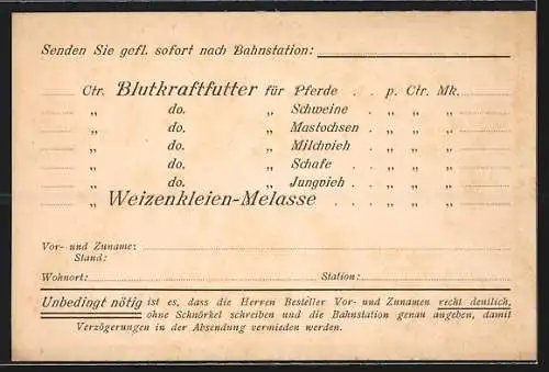 AK Linden / Hannover, Bestellzettel Lindener Kraft- und Mastfutter-Fabrik