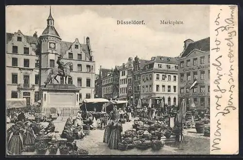 AK Düsseldorf, Marktplatz mit Ständen