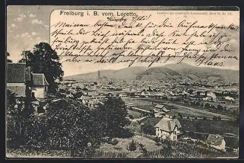 AK Freiburg i. B., Blick vom Loretto, Ortsansicht