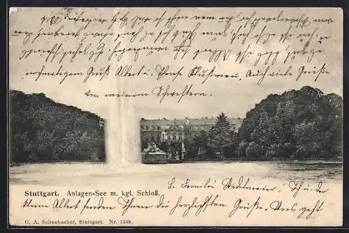 AK Stuttgart, Anlagen-See m. kgl. Schloss