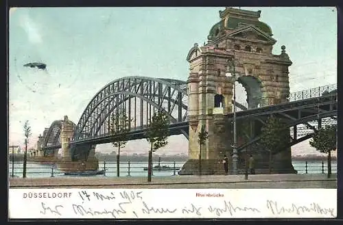 AK Düsseldorf, Rheinbrücke mit Dampfer