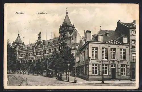 AK Aachen, Strassenpartie mit Blick zur Hauptpost