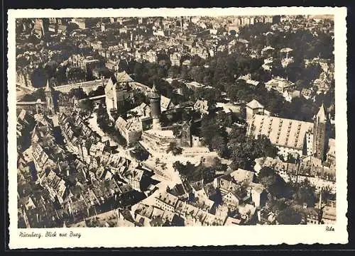 AK Nürnberg, Blick zur Burg vom Flugzeug aus