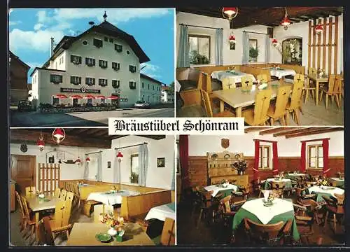 AK Schönram, Gasthaus Bräustüberl, Innen- und Aussenansichten