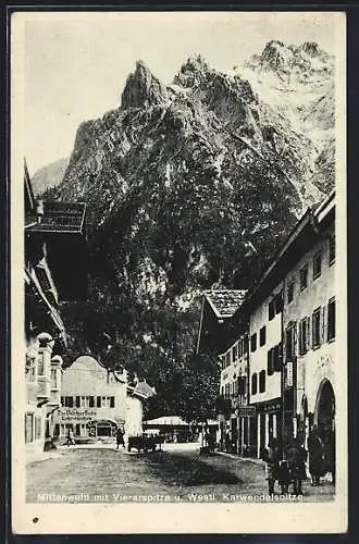 AK Mittenwald, Ortsansicht mit Viererspitze