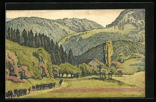 Künstler-AK Ernst E. Schlatter: Fontenais, Vallee du Jura