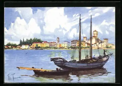 Künstler-AK Aldo Raimondi: Sirmione /Lago di Garda, Panorama