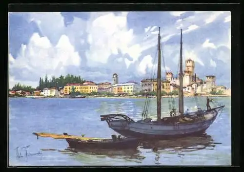 Künstler-AK Aldo Raimondi: Sirmione /Lago di Garda, Panorama