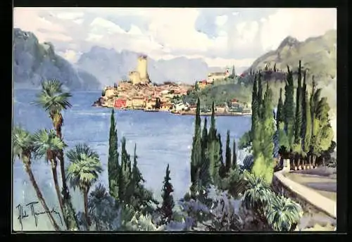 Künstler-AK Aldo Raimondi: Malcesine /Lago di Garda, Panorama