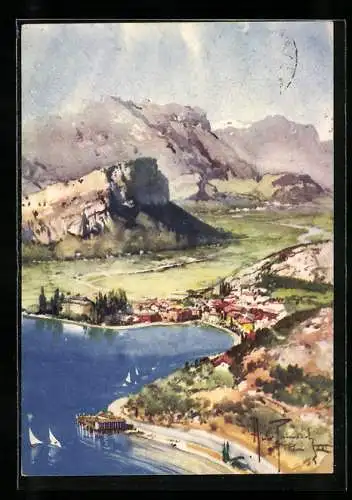 Künstler-AK Torbole, Panorama aus der Vogelschau