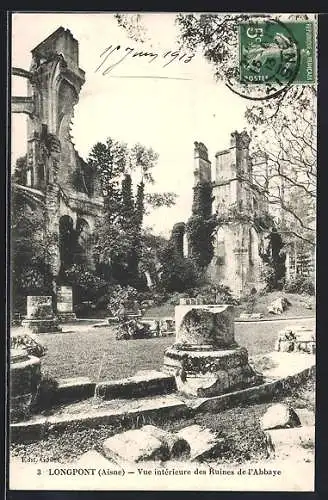 AK Longpont, Vue intérieure des Ruines de l'Abbaye