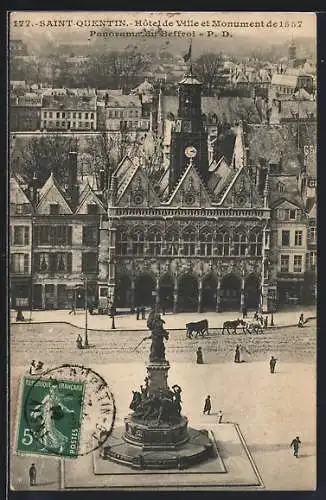 AK Saint-Quentin, Hotel de Ville et Monument de 1557, Panorama du Beffroi