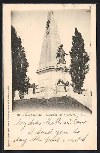 AK Saint-Quentin, Monument du Cimetière