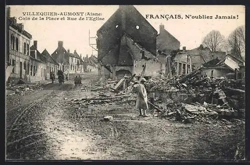 AK Villequier-Aumont, Coin de la Place et Rue de l`Eglise