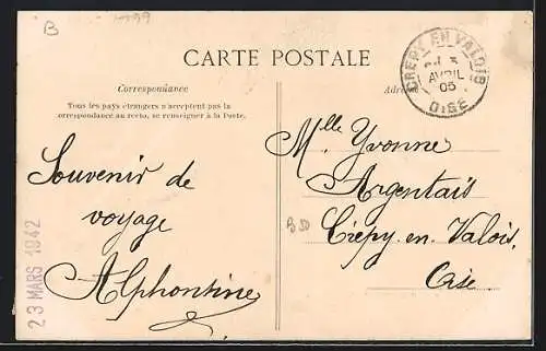 AK Villers-Cotterets, Ecole des Garcons et Monument à Demoustier