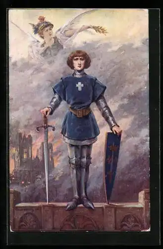 Künstler-AK Jeanne d`Arc / Johanna von Orleans auf der Eglise N.-D. de Lorette