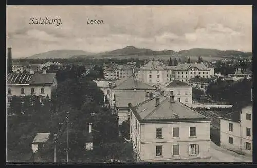 AK Salzburg-Lehen, Blick über die Dächer vieler Häuser