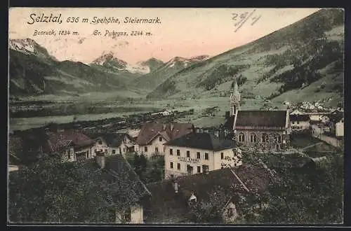 AK Selztal, Teilansicht mit Hotel Krone und Blick zum Bosruck