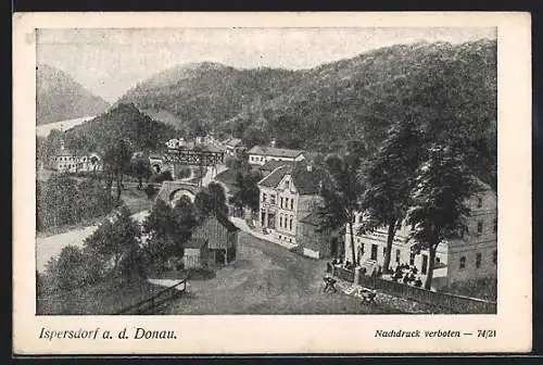 AK Isperdorf /Donau, Ortspartie mit Donau aus der Vogelschau