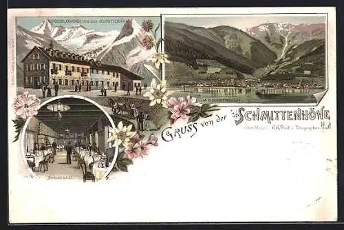 Lithographie Zell am See, Hôtel Schmittenhöhe, Speisesaal Inneres, Teilansicht